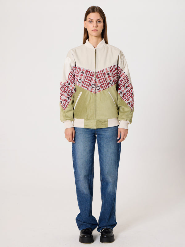 Bomber White & Light Green Vintage Jacket XS