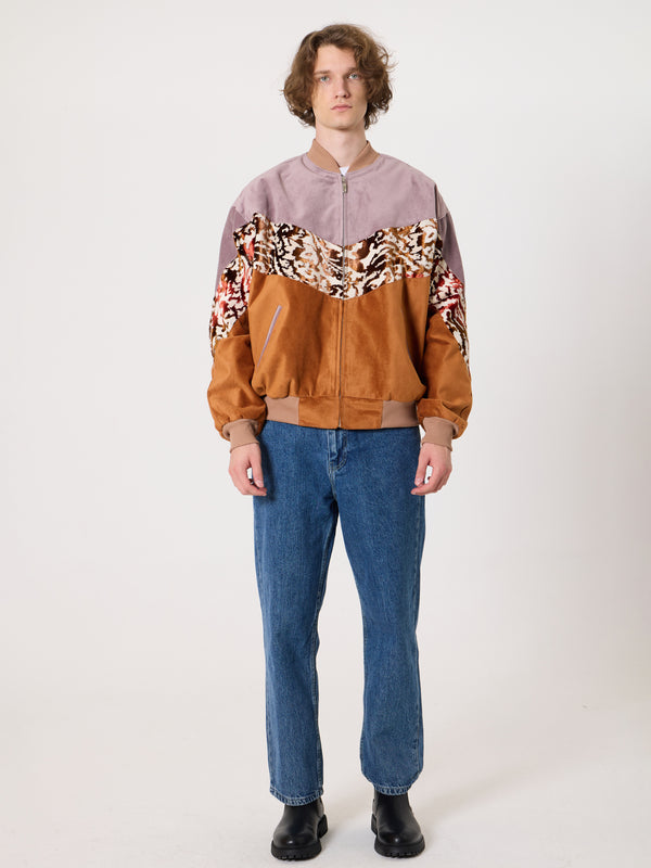 Bomber Lilac & Camel Brown Velvet Vintage Jacket XL