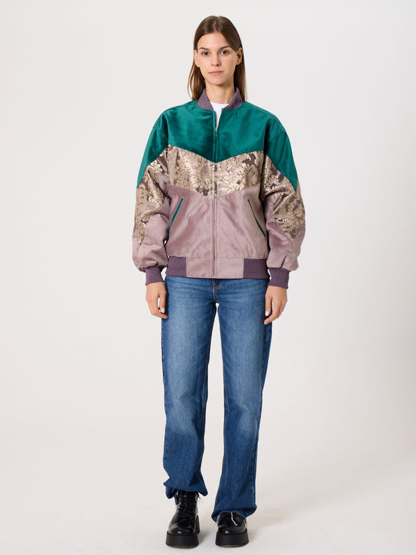Bomber Emerald & Pink Vintage Jacket XS