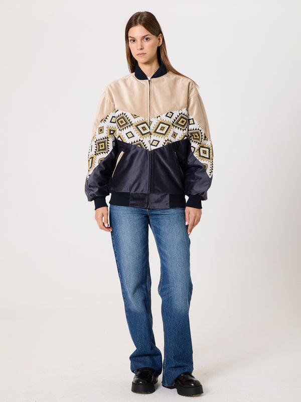 Bomber Cream & Black Vintage Jacket S