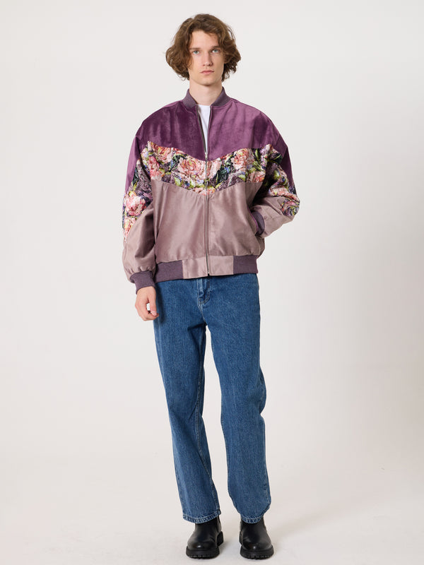Bomber Burgundy & Pink Velvet Vintage Jacket XL