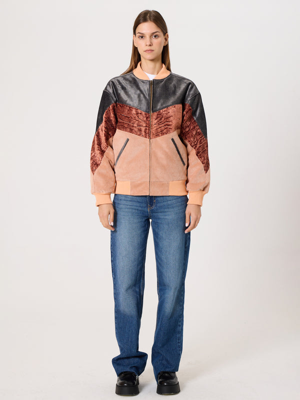 Bomber Dark Grey & Salmon Vintage Jacket XS
