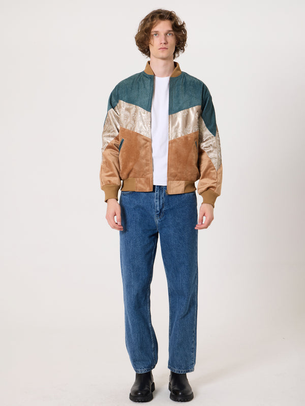 Bomber Cyan & Caramel Vintage Jacket S