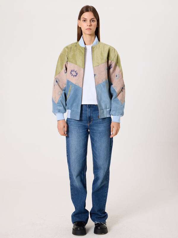 Bomber Light Green & Blue Vintage Jacket XS