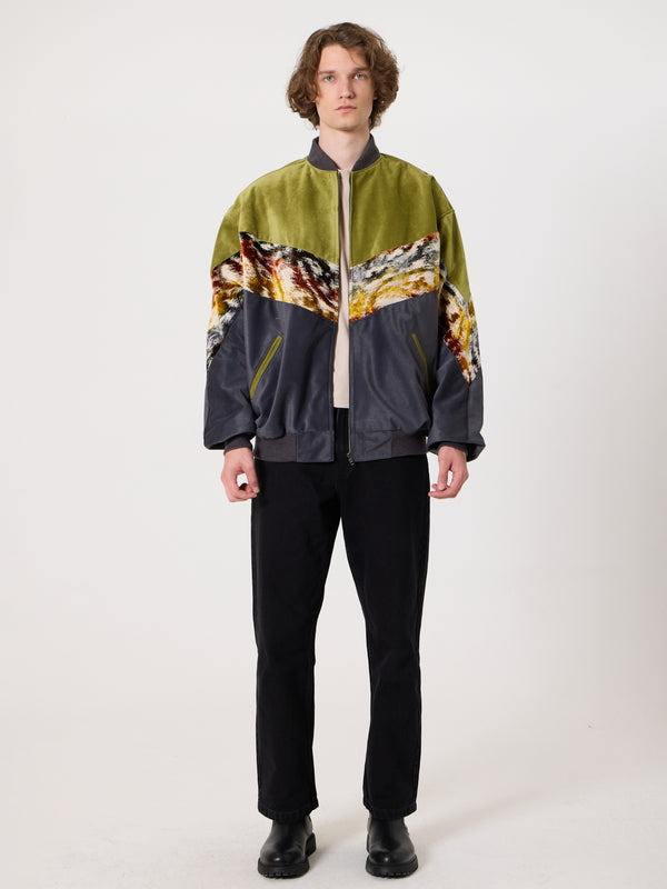 Bomber Oil Green & Dark Grey Vintage Jacket XXXL