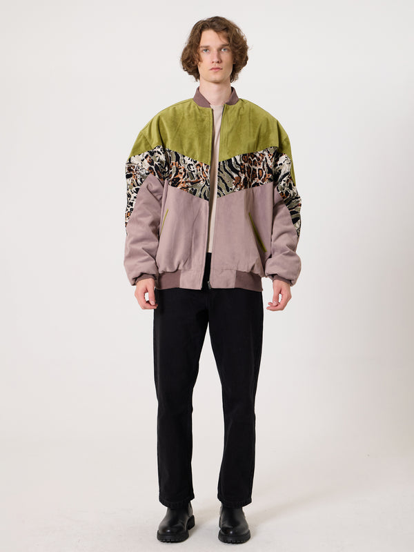 Bomber Oil Green & Soft Pink Vintage Jacket XXXL