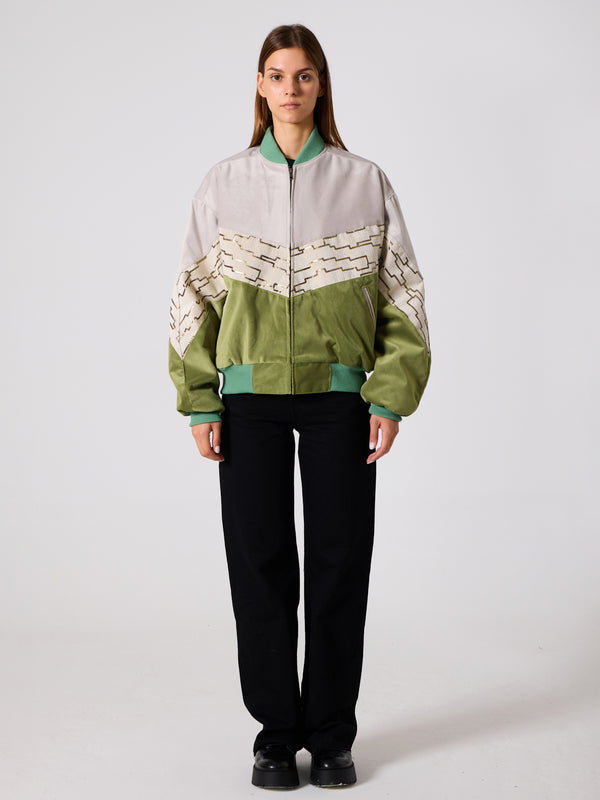 Bomber White & Green Vintage Jacket L
