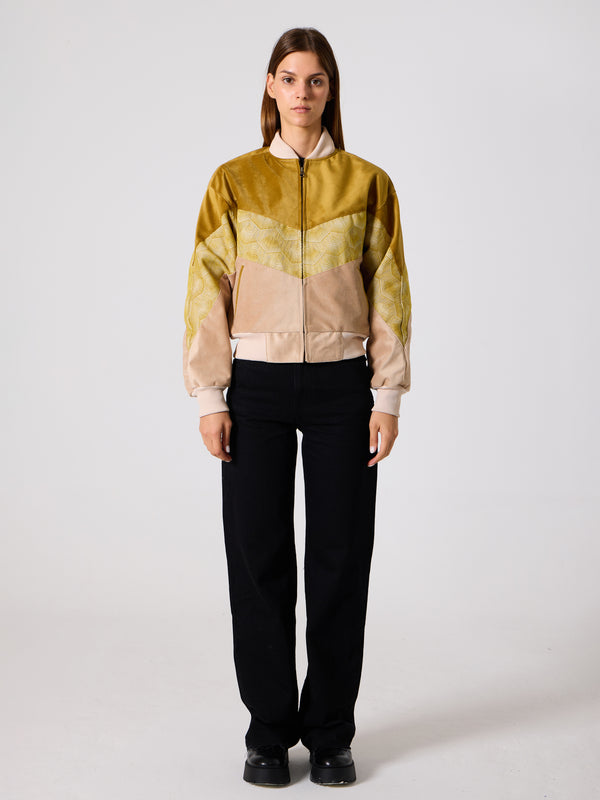 Bomber Mustard & Cream Vintage Jacket XS