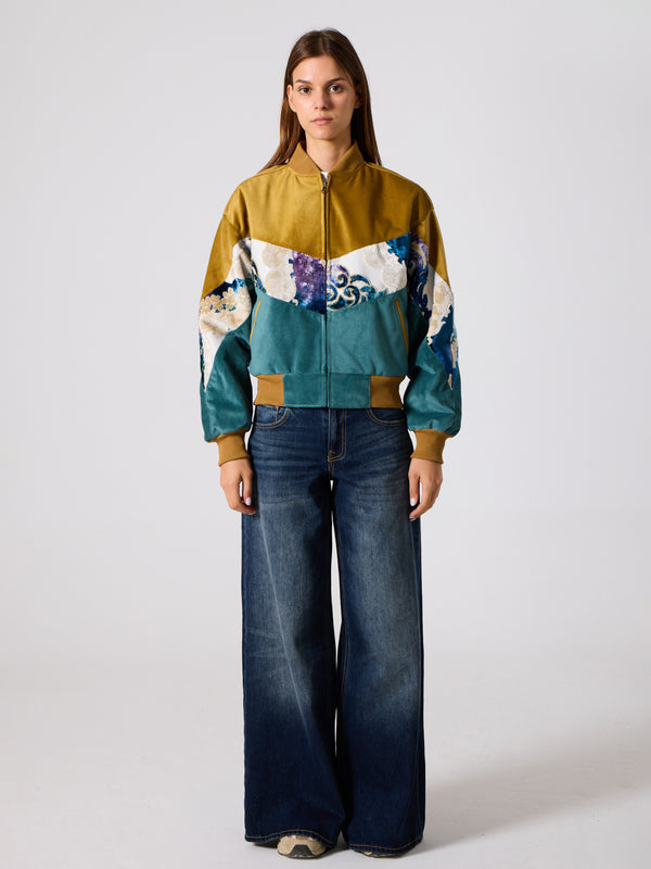 Bomber Mustard & Cyan Vintage Jacket XS