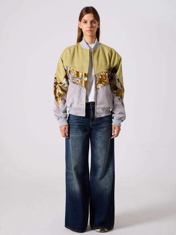 Bomber Light Green & Light Grey Vintage Jacket M
