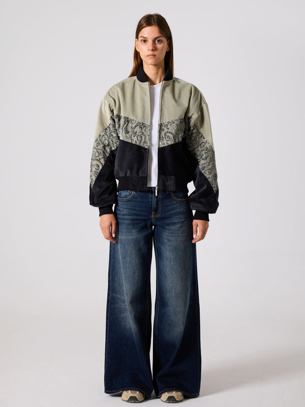 Bomber Light Green & Black Vintage Jacket S