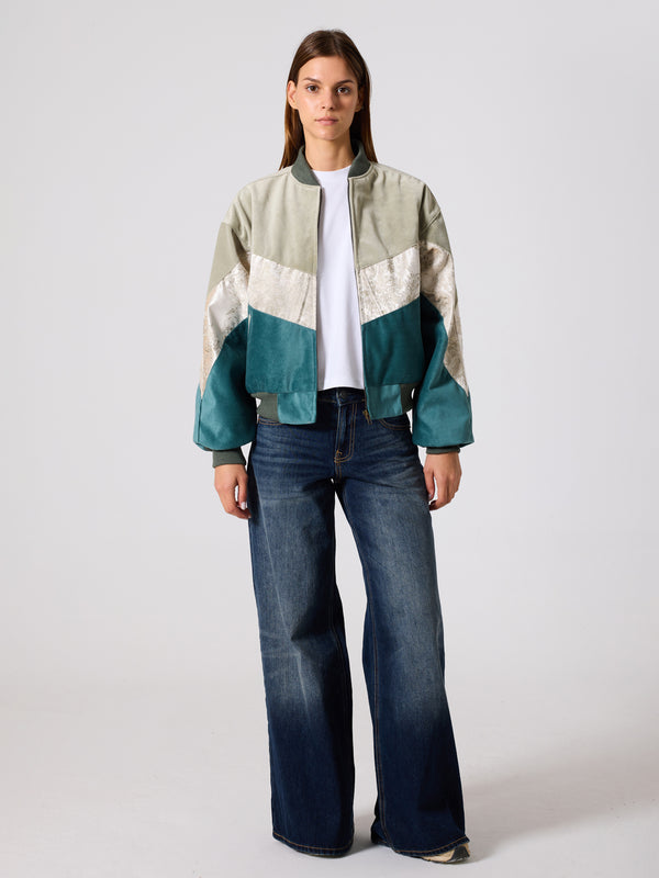 Bomber Light Green & Emerald Vintage Jacket S