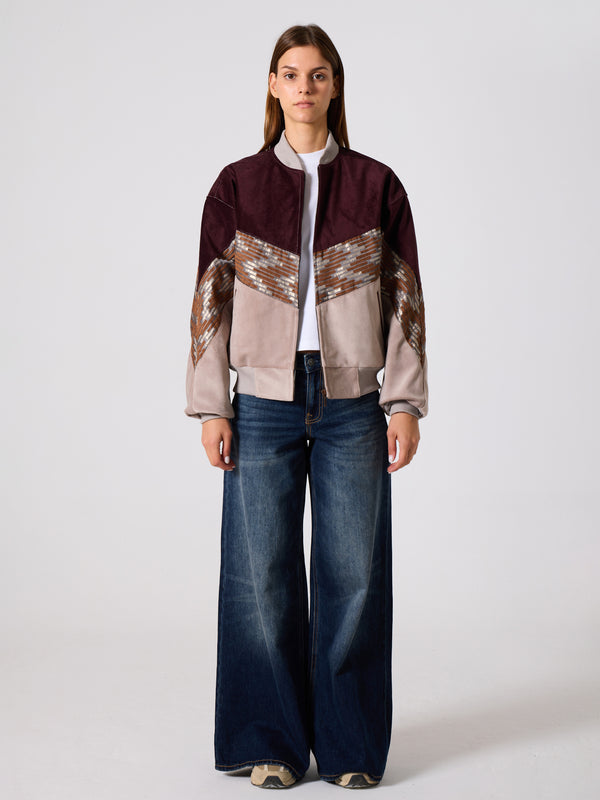 Bomber Burgundy & Soft Pink Vintage Jacket M