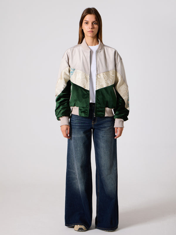 Bomber White & Emerald Vintage Jacket M