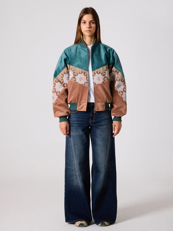 Bomber Cyan & Brownish Pink Vintage Jacket S