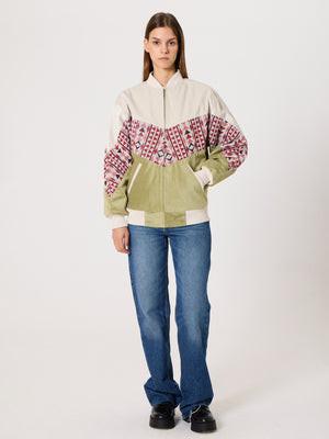 Bomber White & Light Green Vintage Jacket XS