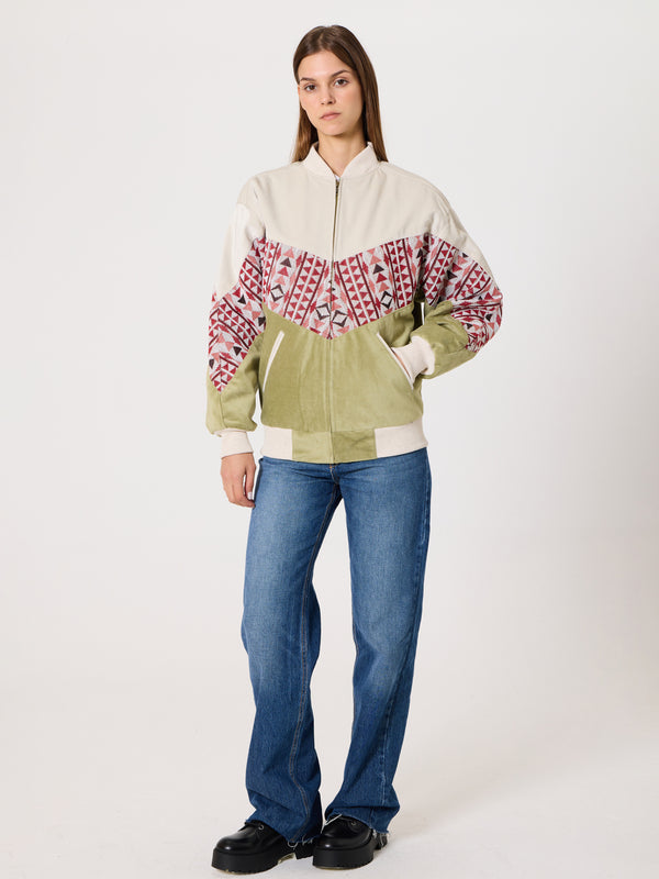 Bomber White & Light Green Vintage Jacket XS