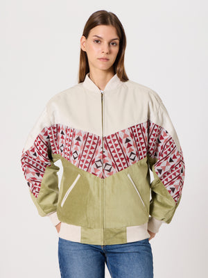 Bomber White & Light Green Vintage Jacket XS
