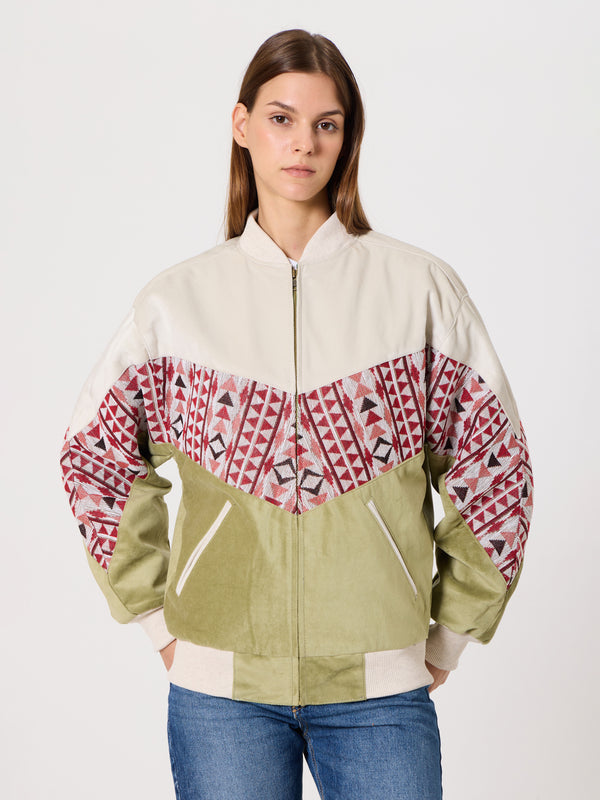 Bomber White & Light Green Vintage Jacket XS
