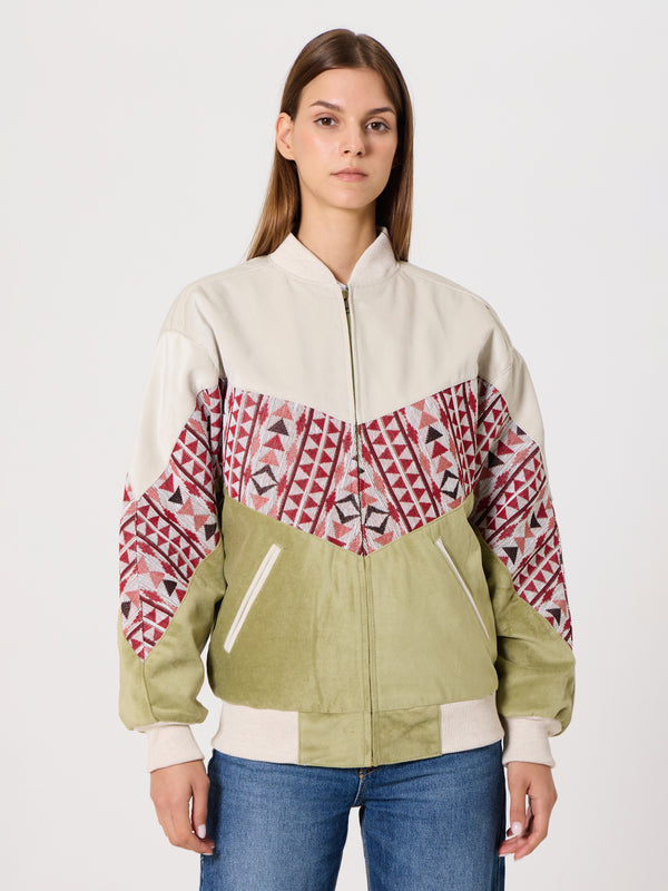 Bomber White & Light Green Vintage Jacket XS