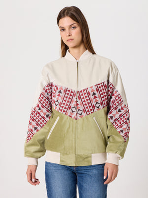 Bomber White & Light Green Vintage Jacket XS