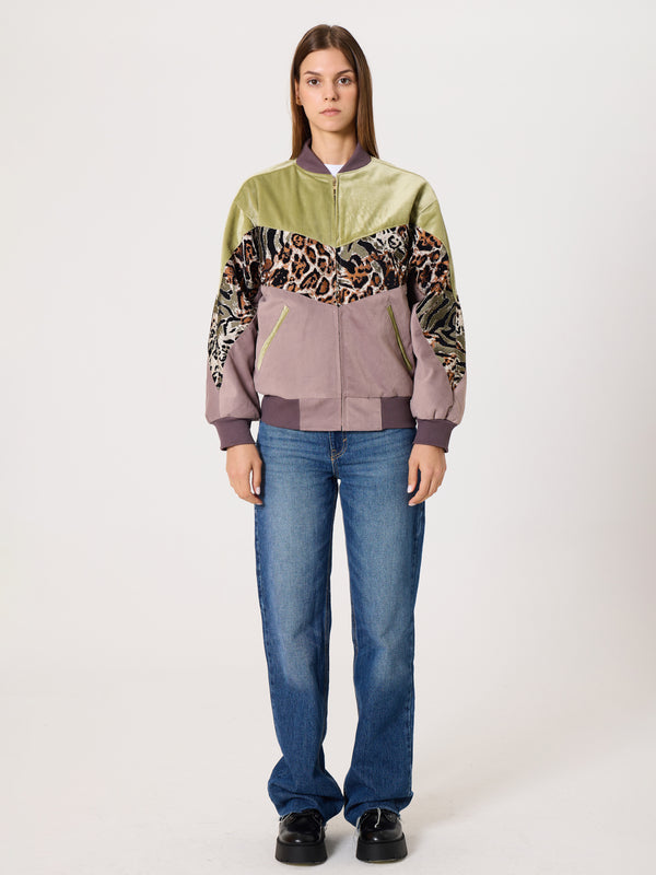 Bomber Light Green Velvet & Lilac Vintage Jacket XXS