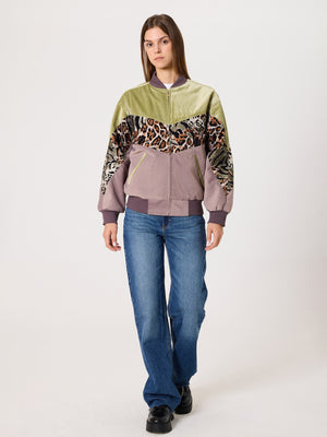 Bomber Light Green Velvet & Lilac Vintage Jacket XXS