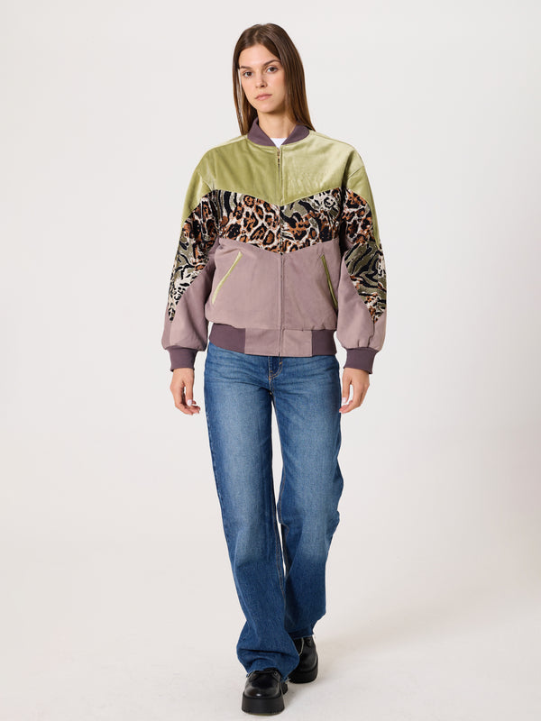 Bomber Light Green Velvet & Lilac Vintage Jacket XXS
