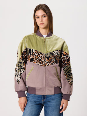 Bomber Light Green Velvet & Lilac Vintage Jacket XXS