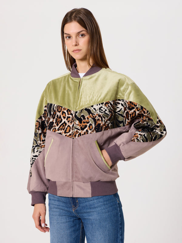 Bomber Light Green Velvet & Lilac Vintage Jacket XXS