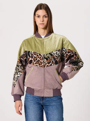 Bomber Light Green Velvet & Lilac Vintage Jacket XXS