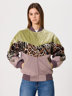 Bomber Light Green Velvet & Lilac Vintage Jacket XXS