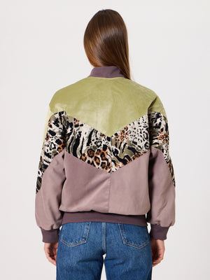 Bomber Light Green Velvet & Lilac Vintage Jacket XXS