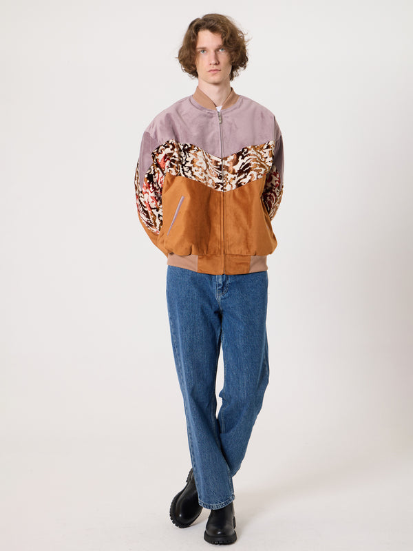 Bomber Lilac & Camel Brown Velvet Vintage Jacket XL