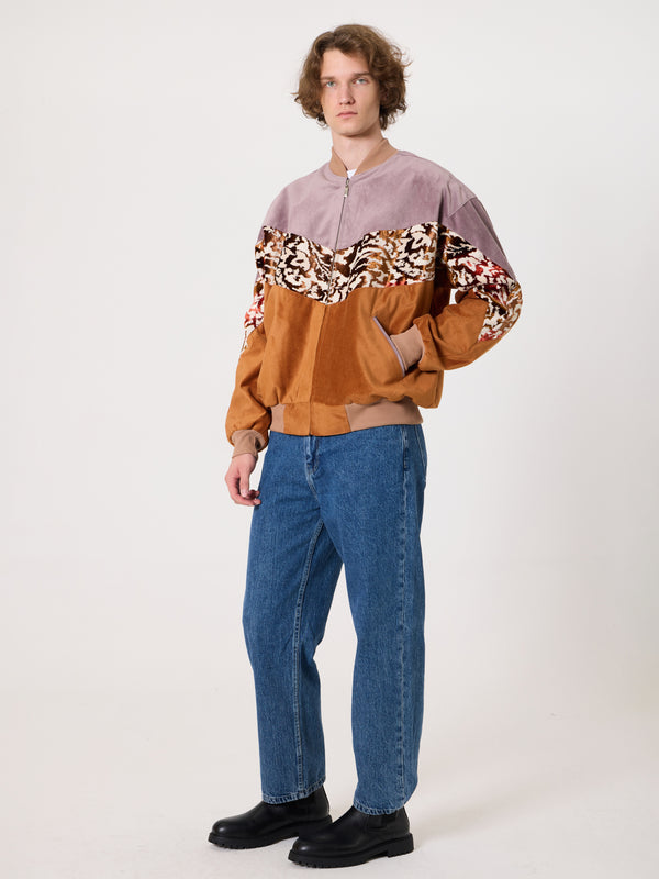 Bomber Lilac & Camel Brown Velvet Vintage Jacket XL