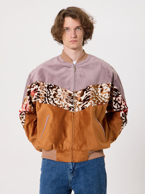 Bomber Lilac & Camel Brown Velvet Vintage Jacket XL
