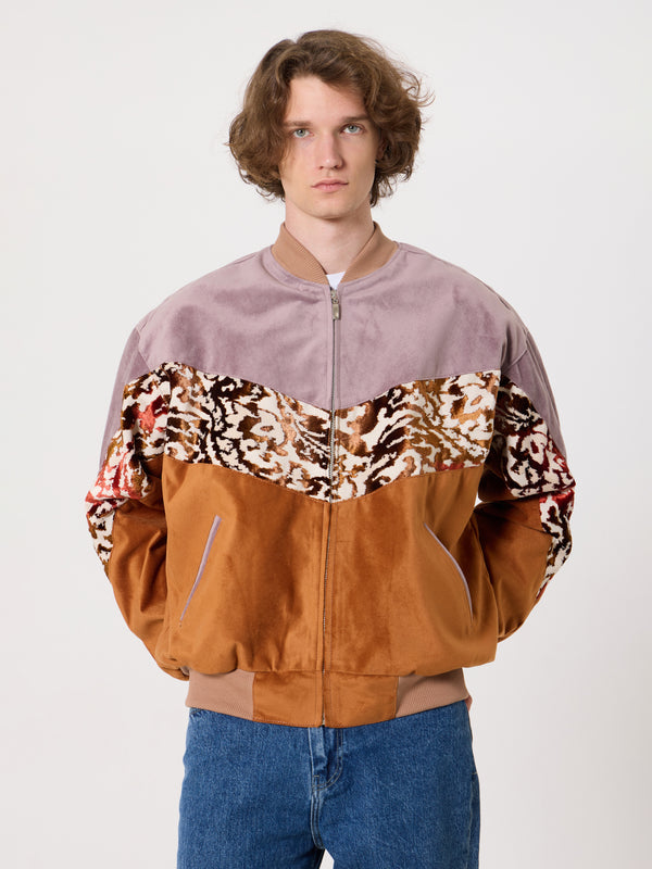 Bomber Lilac & Camel Brown Velvet Vintage Jacket XL