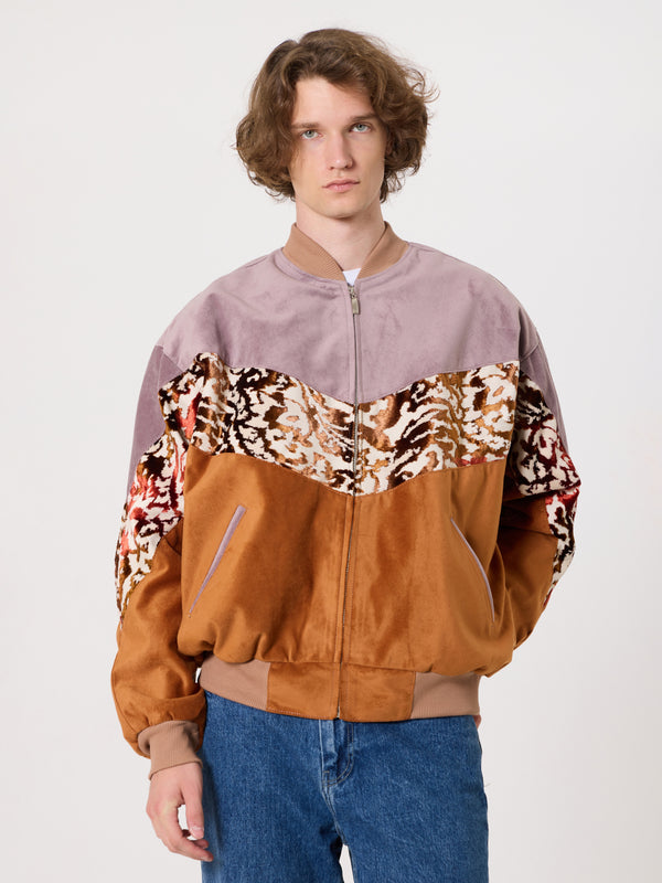 Bomber Lilac & Camel Brown Velvet Vintage Jacket XL
