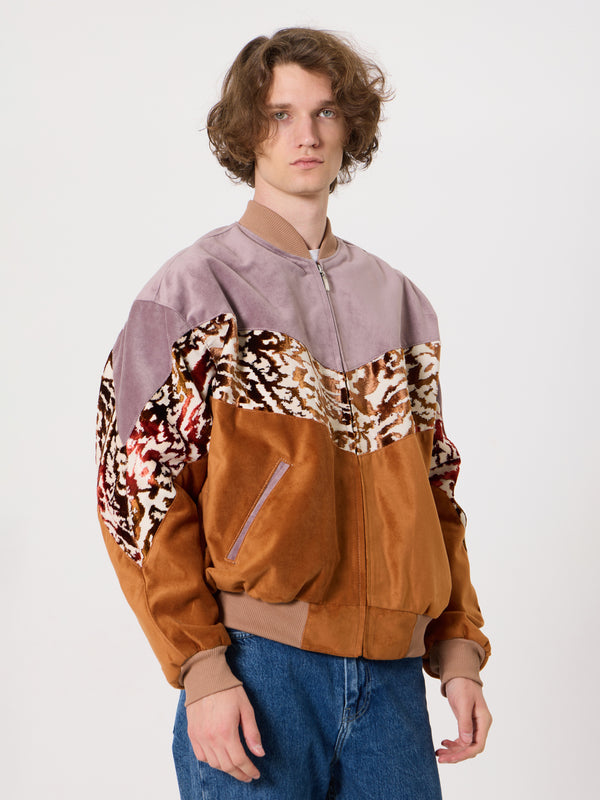 Bomber Lilac & Camel Brown Velvet Vintage Jacket XL