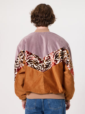 Bomber Lilac & Camel Brown Velvet Vintage Jacket XL