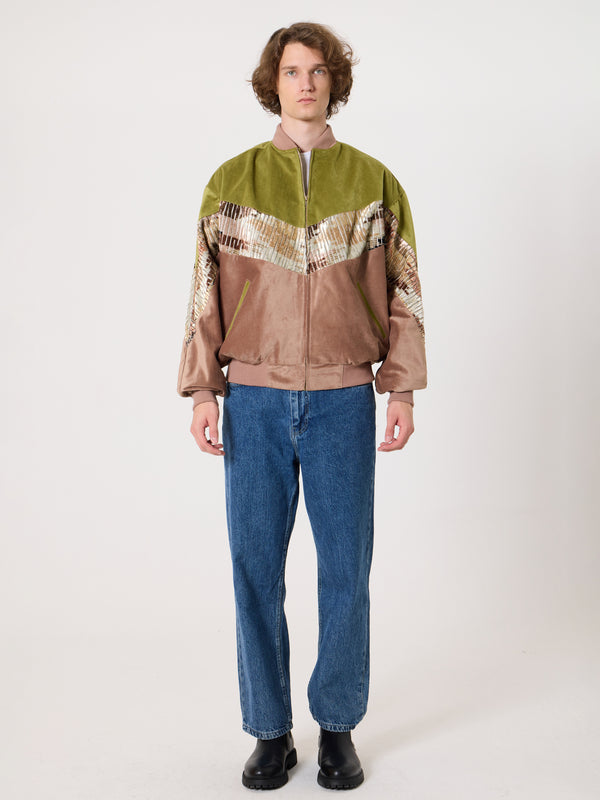 Bomber Oil Green & Peach Vintage Jacket XL