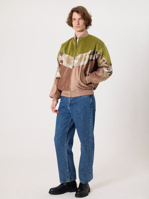 Bomber Oil Green & Peach Vintage Jacket XL