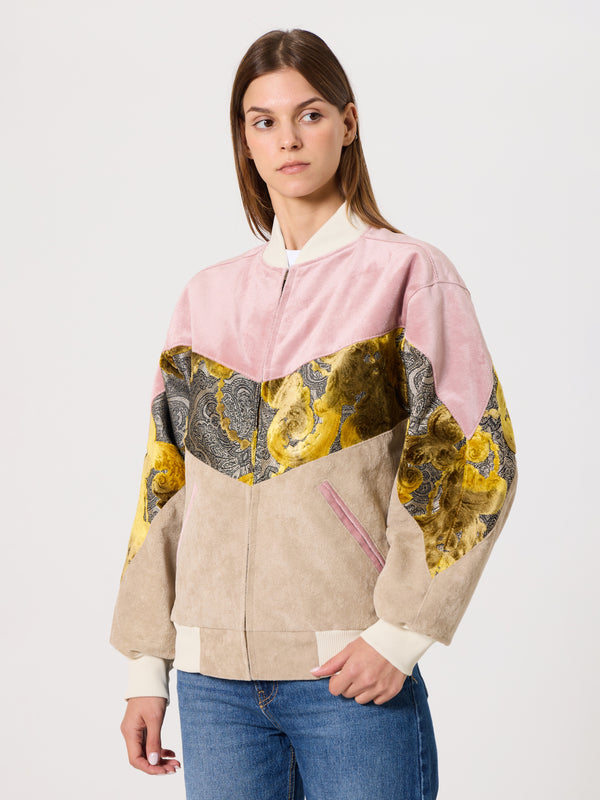 Bomber Soft Pink & Cream Vintage Jacket XXS