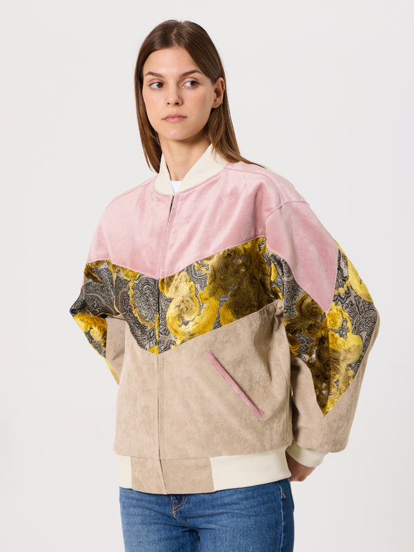 Bomber Soft Pink & Cream Vintage Jacket XXS