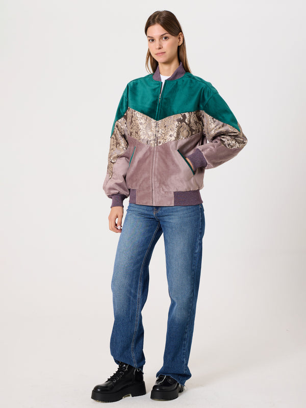 Bomber Emerald & Pink Vintage Jacket XS