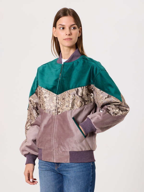 Bomber Emerald & Pink Vintage Jacket XS