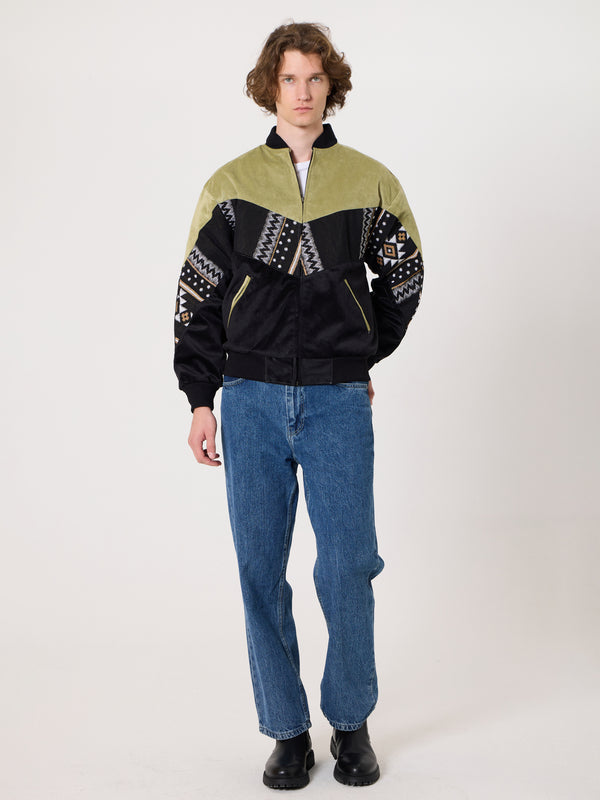 Bomber Light Green & Black Vintage Jacket M