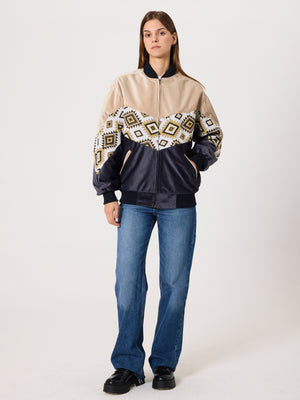 Bomber Cream & Black Vintage Jacket S