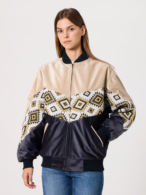 Bomber Cream & Black Vintage Jacket S