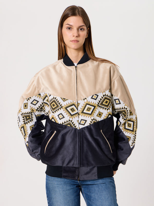 Bomber Cream & Black Vintage Jacket S